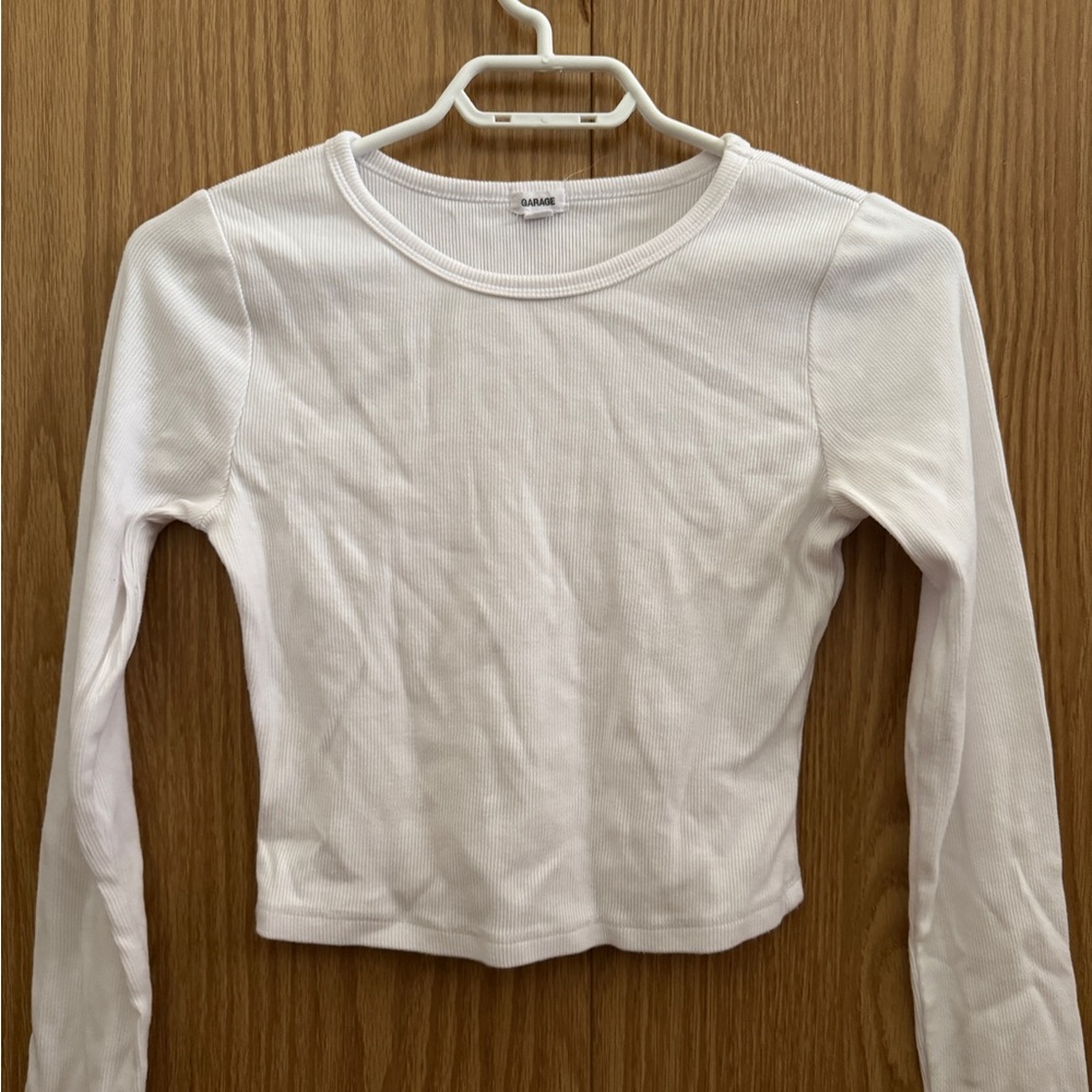 Garage White Long Sleeve Crop Top